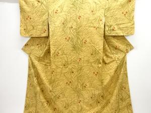 草花模様手織り紬着物